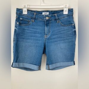 #112. Kenzie, Dad Shorts, Cuffed, Long-Length, Stretchy, Blue, (Women)